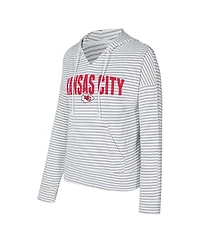 Concepts Sport Women's White/Gray Kansas City Chiefs Liftoff Striped Notch Neck Pullover Hoodie