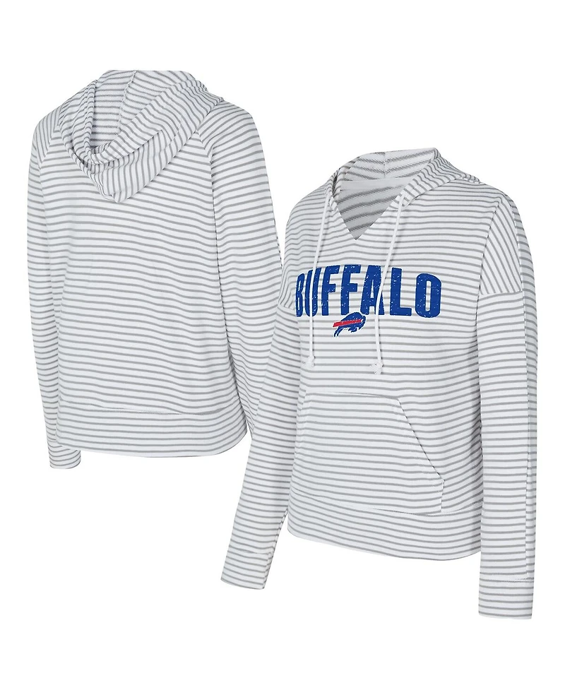 Concepts Sport Women's White/Gray Buffalo Bills Liftoff Striped Notch Neck Pullover Hoodie
