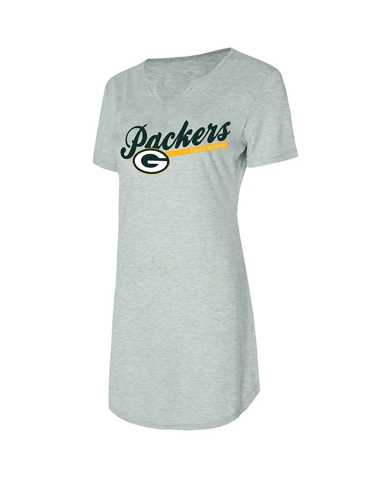Concepts Sport Women's Gray Green Bay Packers Petition Knit Notch Neck Nightshirt