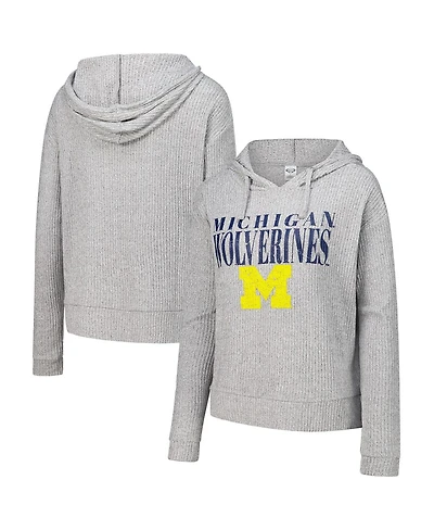 Concepts Sport Women's Heather Gray Michigan Wolverines Juniper Soft Modest Cropped Long Sleeve Hoodie Top