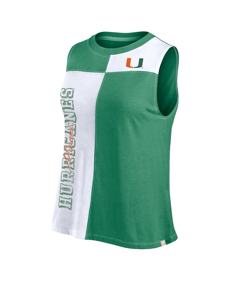 Fanatics Women's Green/White Miami Hurricanes Color block High Neck Tank Top