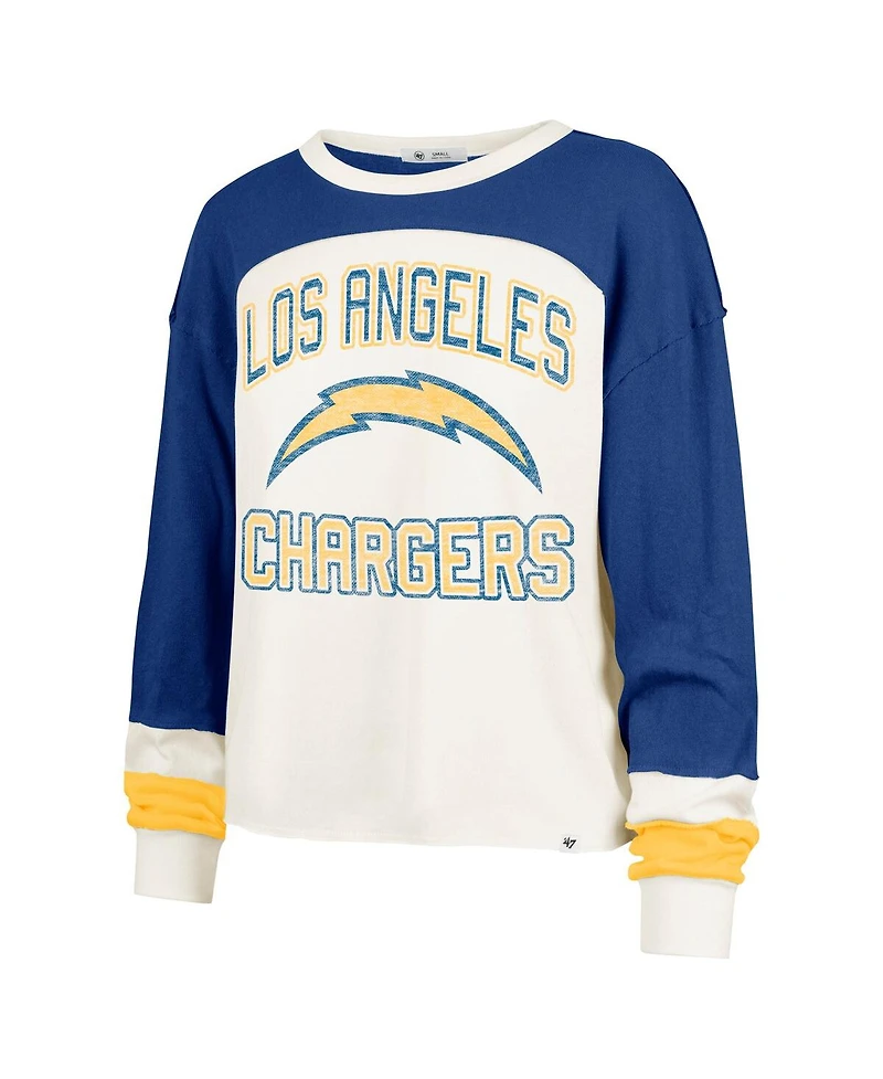 '47 Brand Women's Cream Los Angeles Chargers Double Header Curve Raglan Long Sleeve Crop Top