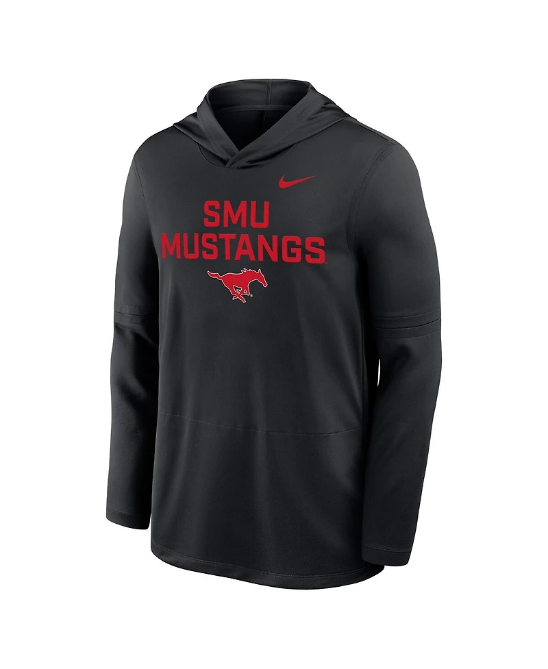 Nike Men's Black Smu Mustangs Sideline Dri-fit Lightweight Hooded Sweatshirt
