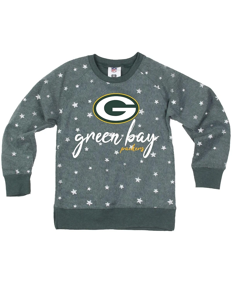 Wes & Willy Big Girls Green Bay Packers Shimmer Star Reverse Fleece Pullover Sweatshirt