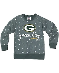 Wes & Willy Big Girls Green Bay Packers Shimmer Star Reverse Fleece Pullover Sweatshirt