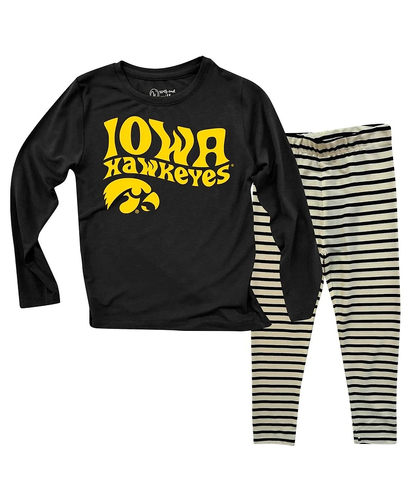 Wes & Willy Toddler 2-Piece Iowa Hawkeyes Long Sleeve Top and Striped Tri-Blend Leggings Set