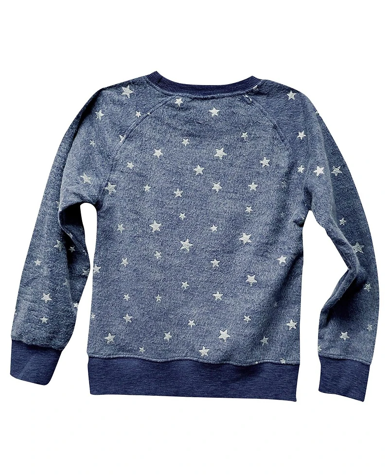 Wes & Willy Big Girls Navy Notre Dame Fighting Irish Shimmer Star Reverse Fleece Raglan Pullover Sweatshirt