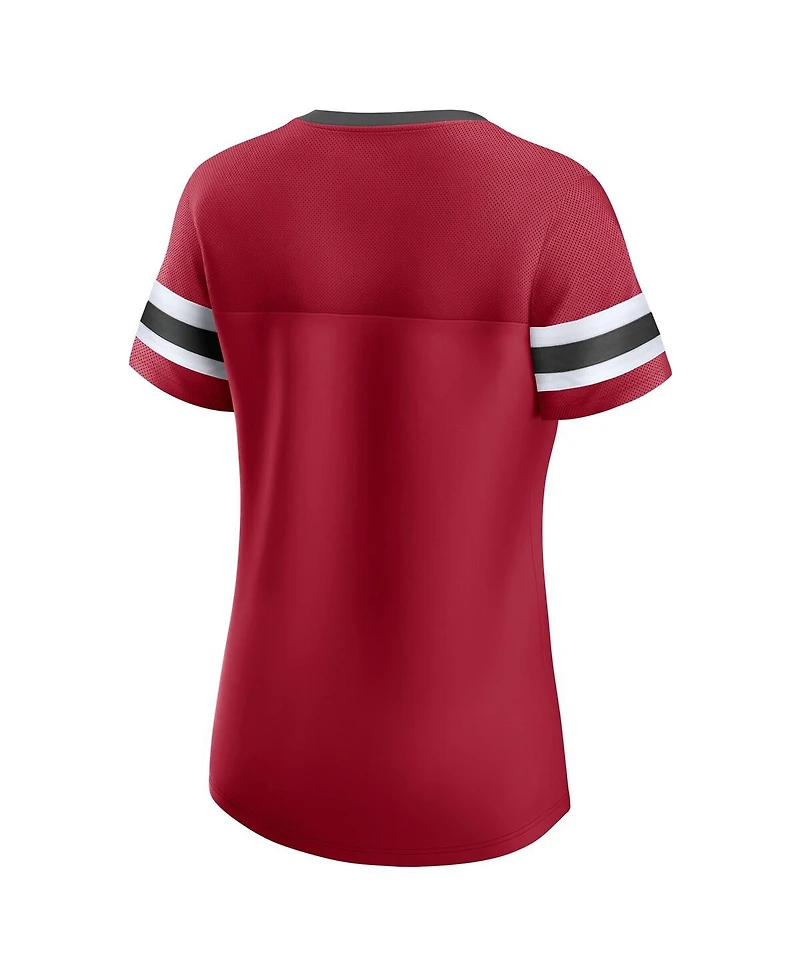 Fanatics Women's Red Tampa Bay Buccaneers Lace-Up Bling T-Shirt