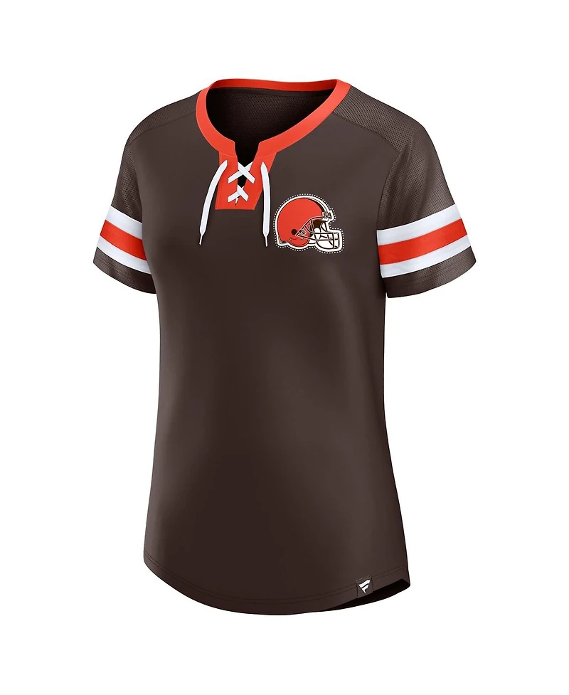 Fanatics Women's Brown Cleveland Browns Lace-Up Bling T-Shirt