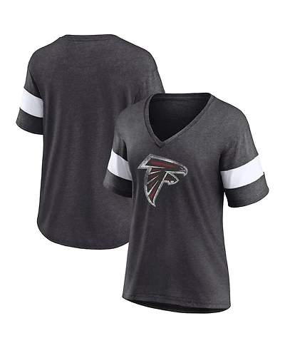 Fanatics Women's Heathered Charcoal/White Atlanta Falcons Distressed Team Tri-Blend V-Neck T-Shirt