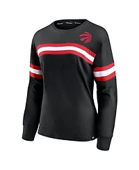 Fanatics Women's Black Toronto Raptors Block Party Chest Logo Striped Long Sleeve T-Shirt
