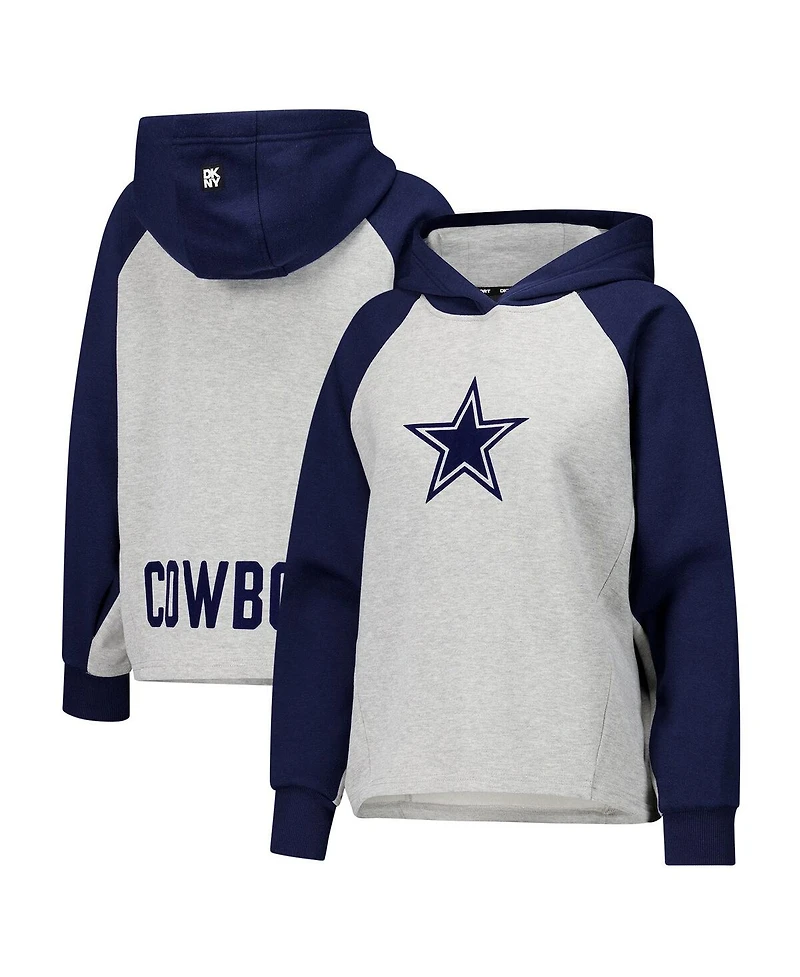 Dkny Sport Women's Gray/Navy Dallas Cowboys Joy Cropped Raglan Pullover Hoodie