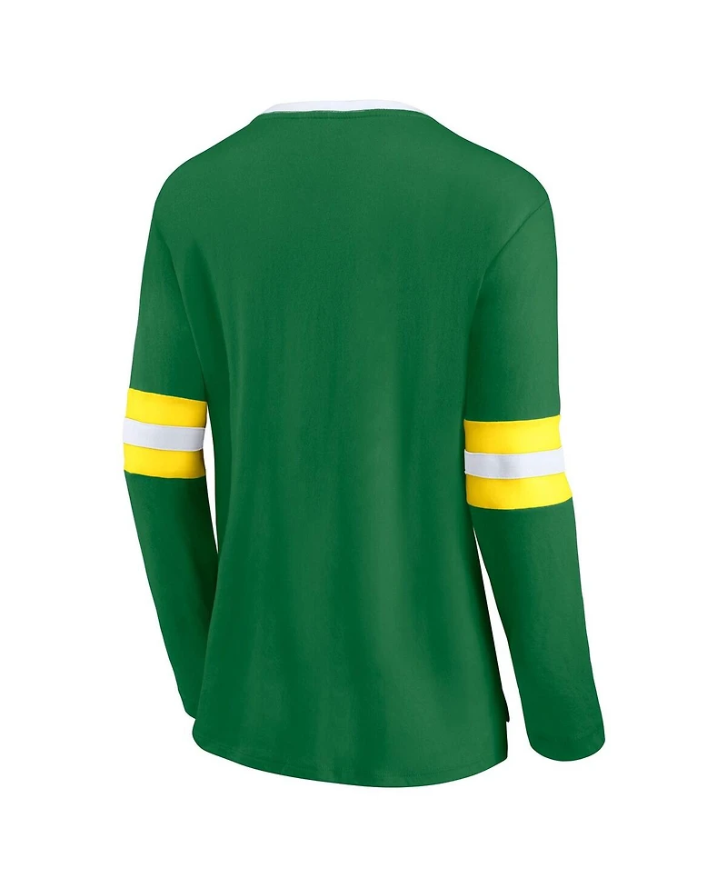 Fanatics Women's Apple Green Oregon Ducks Block Party Script Lace-Up V-Neck Long Sleeve T-Shirt