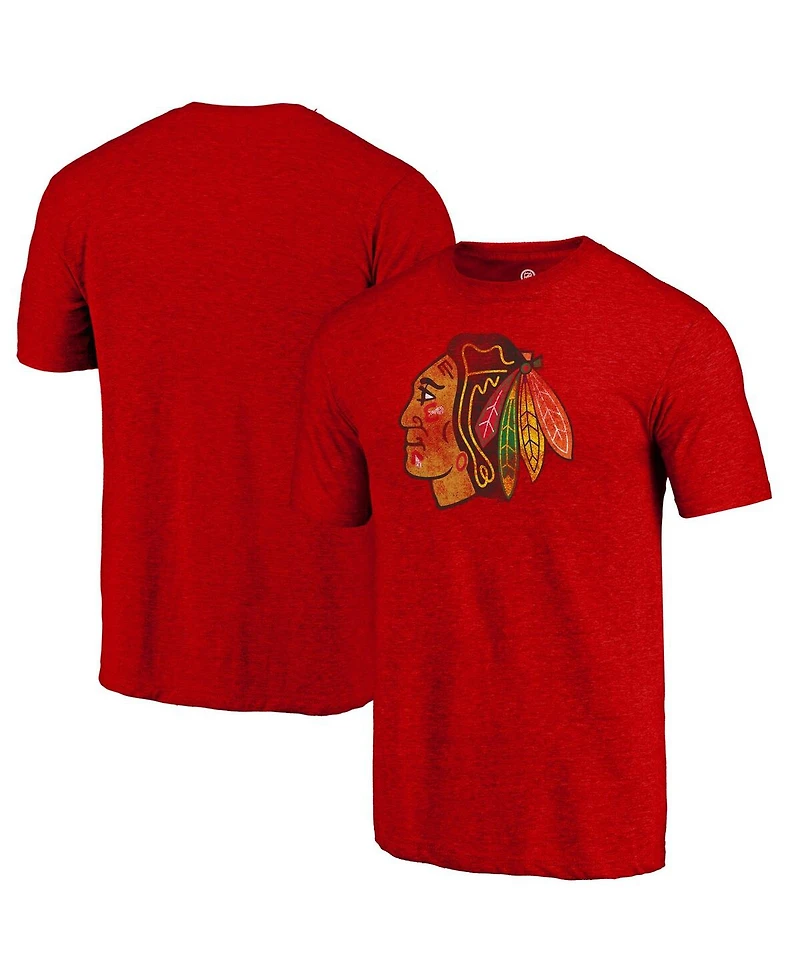Fanatics Mto Label Men's Red Chicago Blackhawks Distressed Tri-Blend T-Shirt