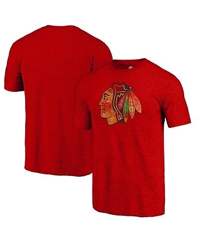 Fanatics Mto Label Men's Red Chicago Blackhawks Distressed Tri-Blend T-Shirt