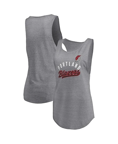 Fanatics Women's Heathered Gray Portland Trail Blazers Quality Time Open Scoop Neck Tri-Blend Tank Top