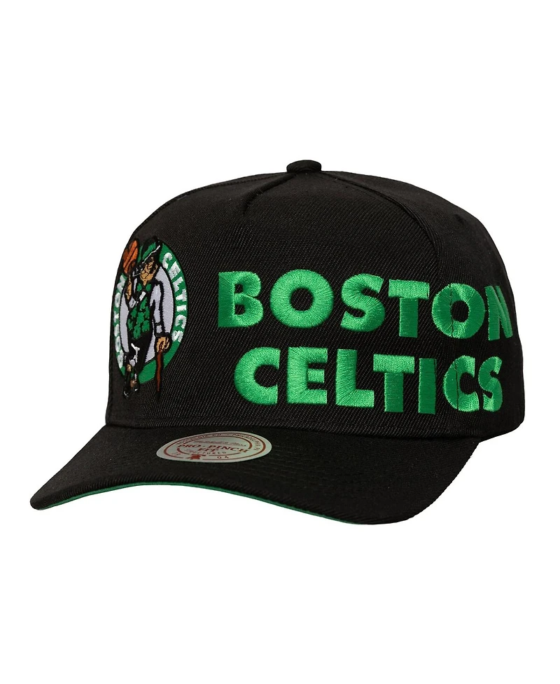 Mitchell & Ness Men's Black Boston Celtics Busted Logo Wordmark Wrap-Around Pro Pinch Adjustable Hat