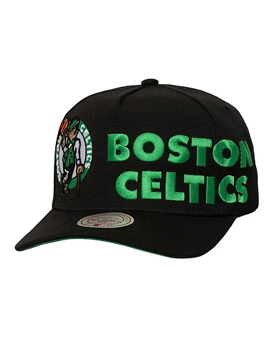 Mitchell & Ness Men's Black Boston Celtics Busted Logo Wordmark Wrap-Around Pro Pinch Adjustable Hat