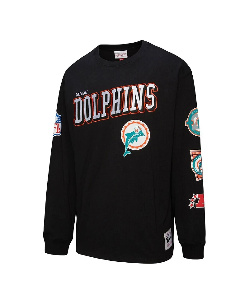 Mitchell & Ness Men's Black Miami Dolphins Training Camp Vintage Logos Long Sleeve T-Shirt