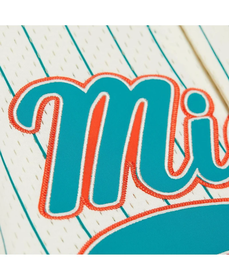 Mitchell & Ness Men's Dan Marino Cream Miami Dolphins Name Number Mesh Button-Up Baseball Jersey