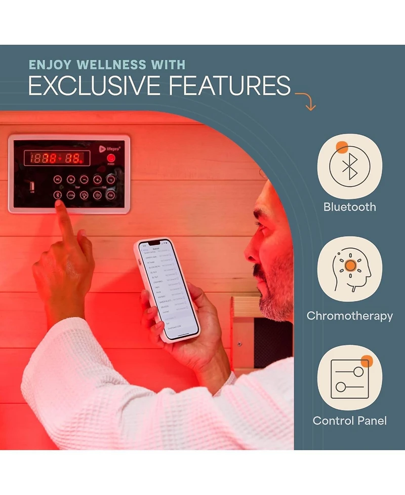 Lifepro RejuvaCure Far Infrared Sauna with Red Light, Bluetooth & Chromotherapy – 1-Person Indoor Home Sauna Box with 7 Carbon Heaters & Canadi