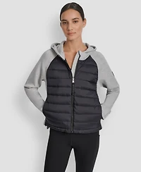 Dkny Women's High Low Hem Scuba Mixed Quilted Puffer Jacket