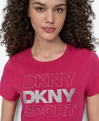 Dkny Women's Sport Glitter Logo Crew Neck T-shirt