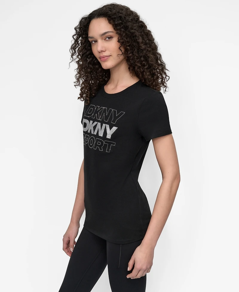 Dkny Women's Sport Glitter Logo Crew Neck T-shirt