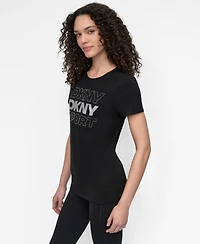 Dkny Women's Sport Glitter Logo Crew Neck T-shirt