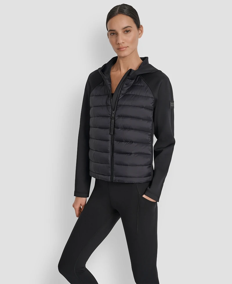 Dkny Women's High Low Hem Scuba Mixed Quilted Puffer Jacket