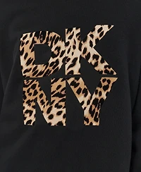 Dkny Women's Stacked Flock Logo Crew Neck Top