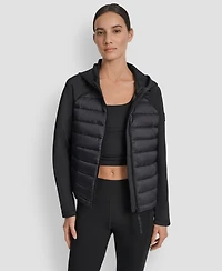 Dkny Women's High Low Hem Scuba Mixed Quilted Puffer Jacket