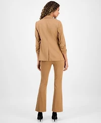 Bar Iii Womens One Button Scrunched Sleeve Jacket Leopard Print Short Sleeve Mesh Top High Rise Flared Leg Pants Macys Exclusive