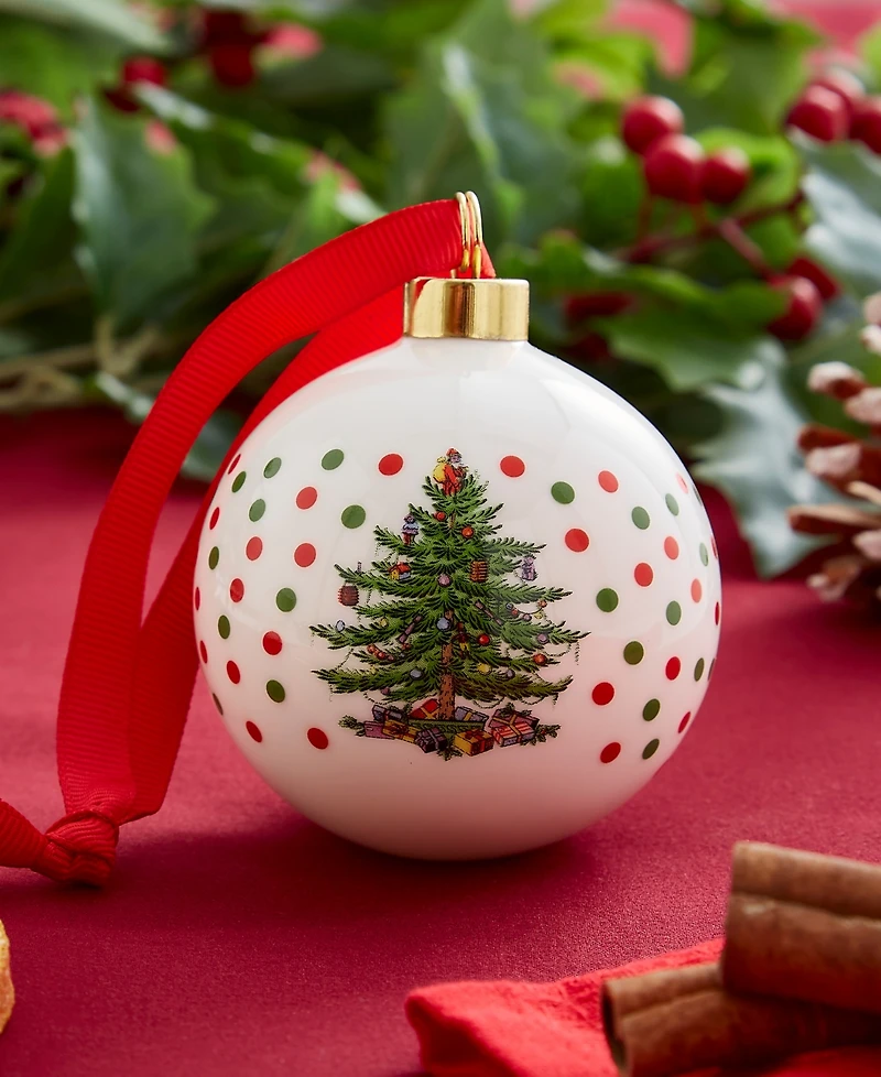 Spode Christmas Tree Polka Dot Porcelain Ball Ornament