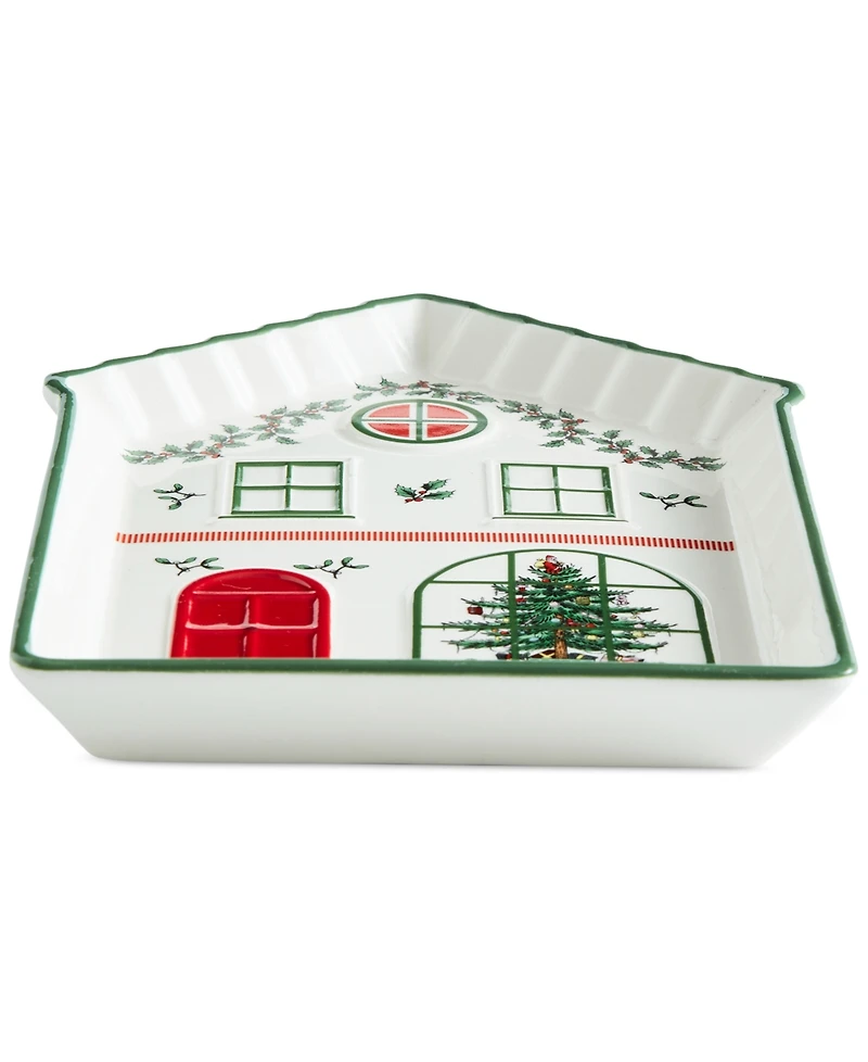 Spode Christmas Tree Village Tidbit Tray, Green