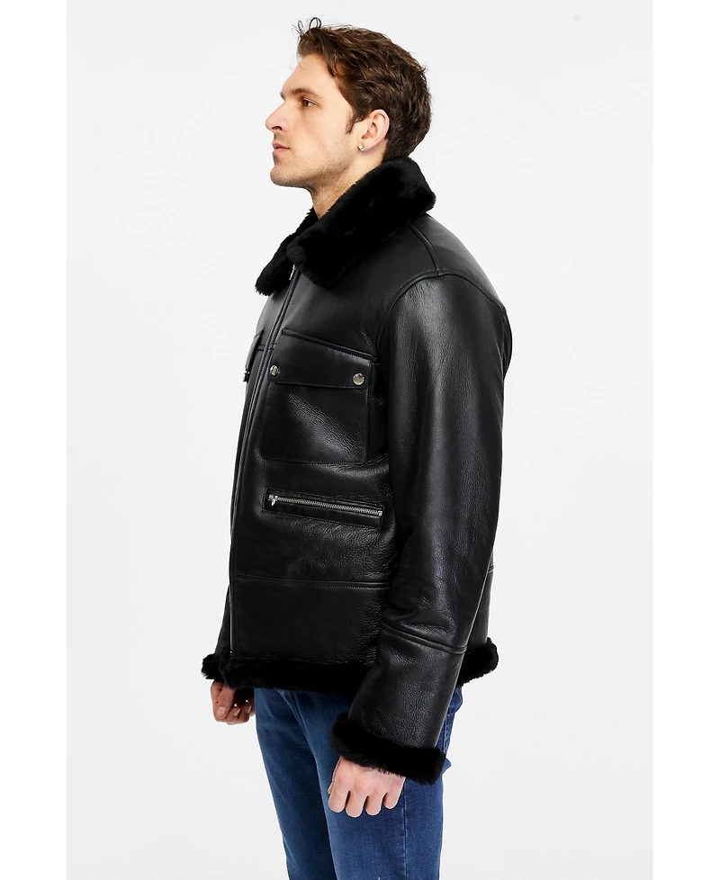 Furniq Uk Men's Genuine Sheepskin Bomber Jacket