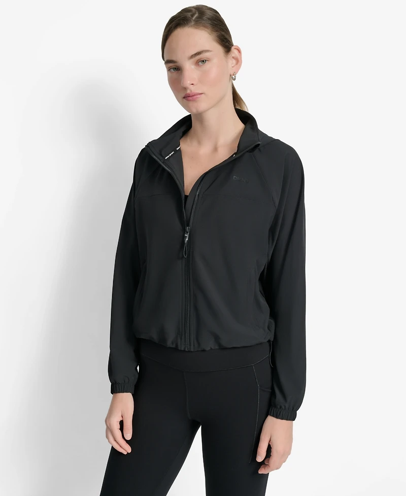 Dkny Women's Hooded Jacket with Logo Elastic Detail