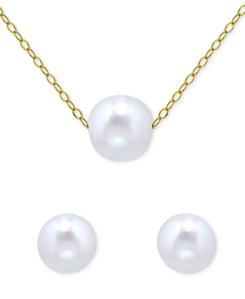 Giani Bernini 2-Pc. Set Freshwater Pearl (8 & 10mm) Solitaire Pendant Necklace & Matching Stud Earrings in 18k Gold-Plated Sterling Silver, Macy's Exc