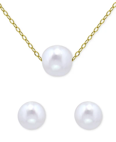 Giani Bernini 2-Pc. Set Freshwater Pearl (8 & 10mm) Solitaire Pendant Necklace & Matching Stud Earrings in 18k Gold-Plated Sterling Silver, Macy's Exc