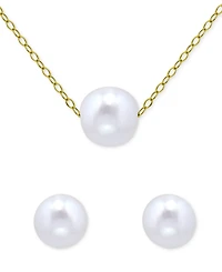 Giani Bernini 2-Pc. Set Freshwater Pearl (8 & 10mm) Solitaire Pendant Necklace & Matching Stud Earrings in 18k Gold-Plated Sterling Silver, Macy's Exc