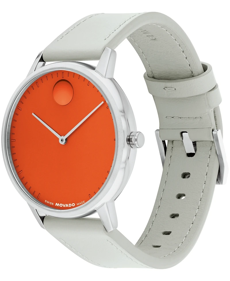 Movado Unisex Face Swiss Quartz Grey Leather Watch, 39mm