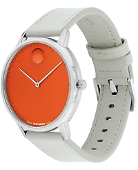 Movado Unisex Face Swiss Quartz Grey Leather Watch, 39mm
