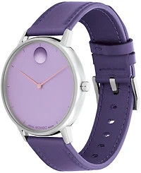 Movado Unisex Face Swiss Quartz Plum Leather Watch, 41mm