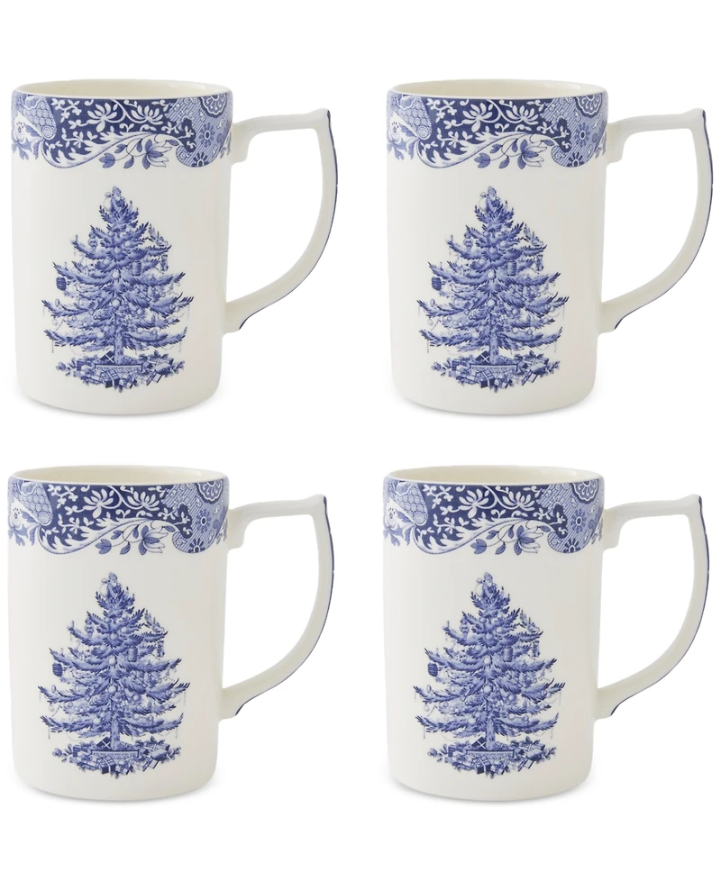 Spode Blue Italian Christmas Mugs, Set of 4