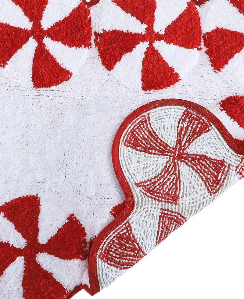 Holly Bells Peppermint Cotton Border Bath Rug, 20" x 32"