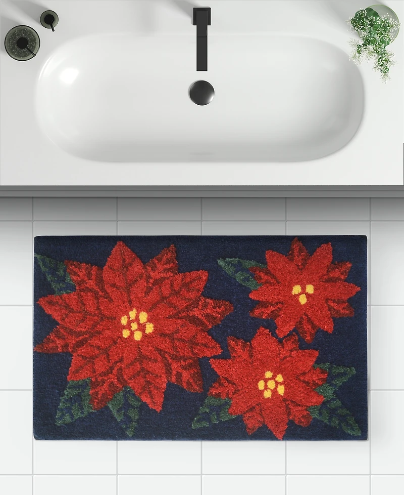 Holly Bells Poinsettia Bath Rug, 20" x 32"