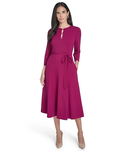 Jessica Howard Women's Jewel Neck 3/4-Sleeve Midi Dress