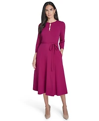Jessica Howard Women's Jewel Neck 3/4-Sleeve Midi Dress