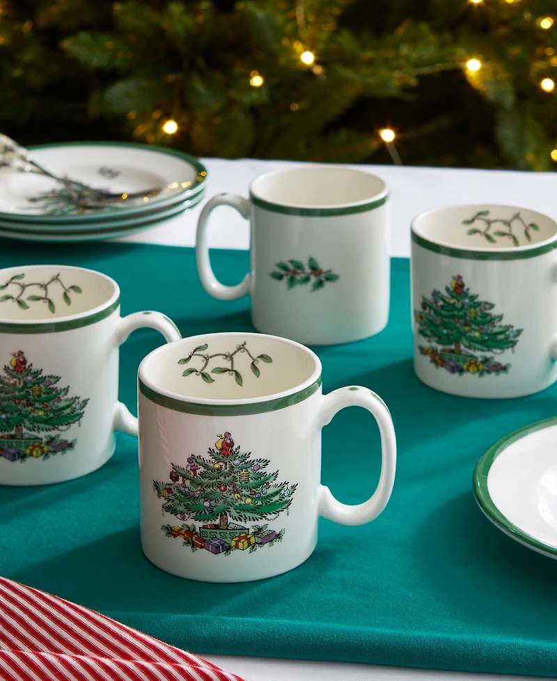 Spode Christmas Tree Mugs, Set of 4