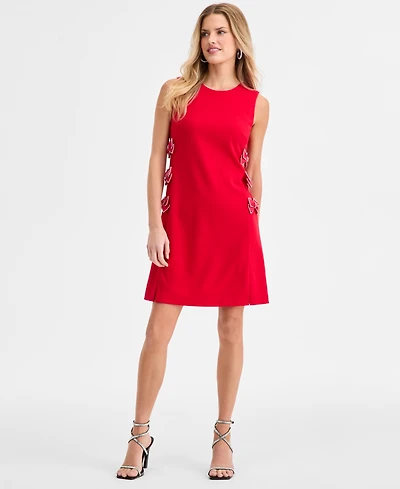 Karl Lagerfeld Paris Women's Bow Detail Crew Neck Sheath Dress